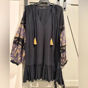 Free People Black Dress with Beaded Sleeves